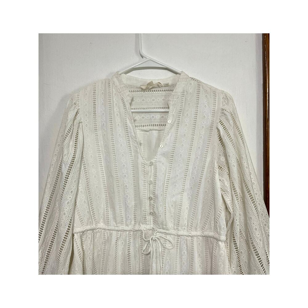 Anthropologie Forever that Girl Eyelet Long Sleeve Mini-Dress Sz Small Tie Waist - Picture 5 of 9
